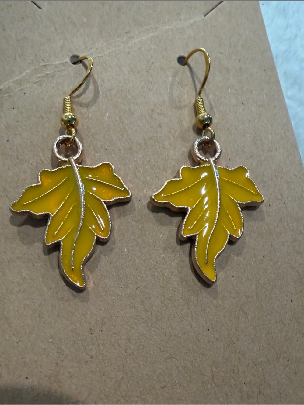 Gold-Tone Yellow Enamel Leaf Drop Earrings